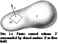 Подпись: FIG. 1-І. Finite control volume V surrounded by closed surface S in flow field. 