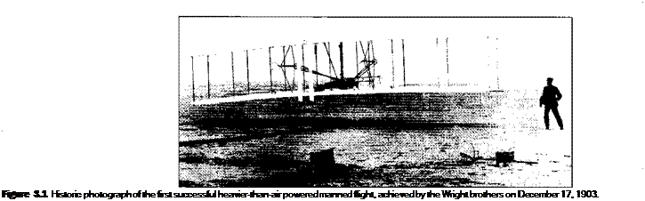 Подпись: Figure 3.1 Historic photograph of the first successful heavier-than-air powered manned flight, achieved by the Wright brothers on December 17, 1903. 