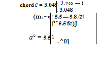Подпись: chord c = 3.048 1 J.vto — l . 3.048 (m.~« ' 5.5 — 5.8 /z [1+ 5.5 fc)J a° = 5.5 1 -^0] 