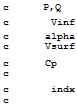 Подпись: c P,Q c Vinf c alpha c Vsurf c Cp c c indx c 