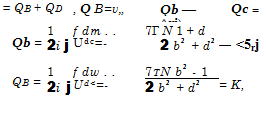 Подпись: = QB + QD , Q B=v„ Qb — ^rj) Qc = Qb = 1 f dm . . 7Г N 1 + d 2і j Udc=- 2 b2 + d2 — <5rj QB = 1 f dw . . 7TN b2 - 1 2і j Ud<=- 2 b2 + d2 = K, 