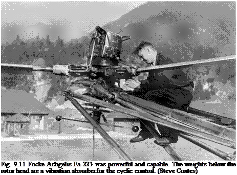 Подпись: Fig. 9.11 Focke-Achgelis Fa-223 was powerful and capable. The weights below the rotor head are a vibration absorber for the cyclic control. (Steve Coates) 